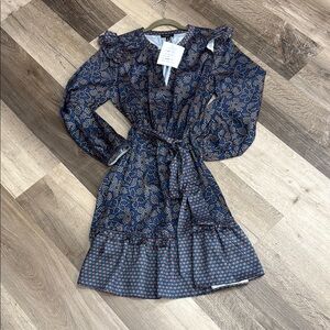 🍁Current Air Blue and White Ruffled Tiered Sundress